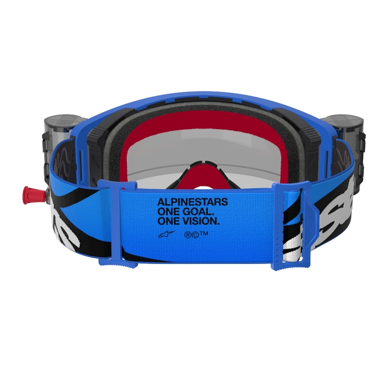 Gafas de motocross Alpinestars Supertech Stream ROLL-OFF Wide Vision azul con lente transparente