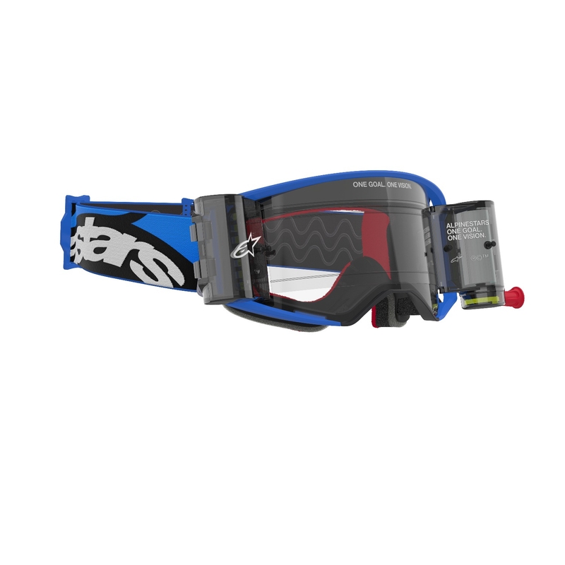 Gafas de motocross Alpinestars Supertech Stream ROLL-OFF Wide Vision azul con lente transparente