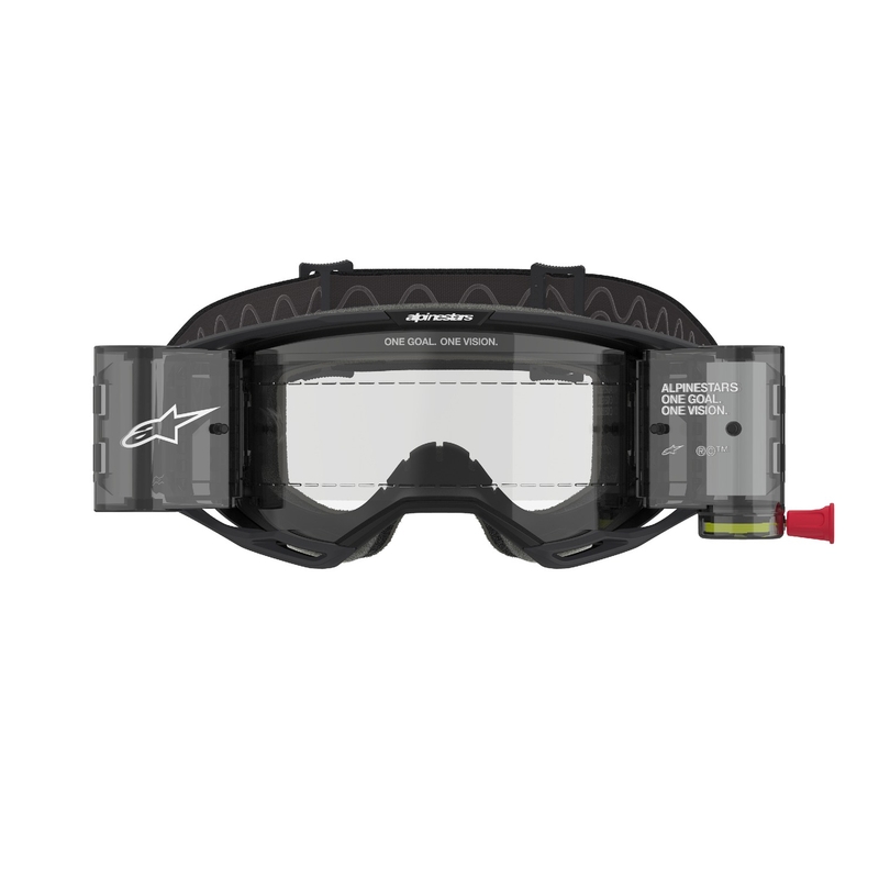 Gafas de motocross Alpinestars Vision 8 Corp ROLL-OFF Wide Vision negras con lente transparente