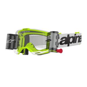 Gafas de motocross Alpinestars Vision 8 Wordmark ROLL-OFF Wide Vision blanco-amarillo fluo con lente transparente