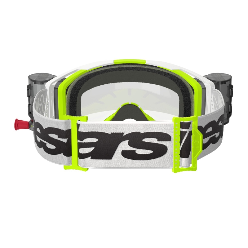 Gafas de motocross Alpinestars Vision 8 Wordmark ROLL-OFF Wide Vision blanco-amarillo fluo con lente transparente