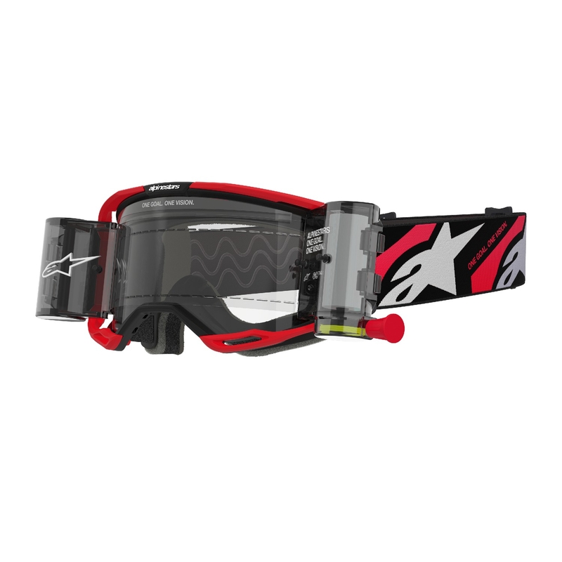 Gafas de motocross Alpinestars Vision 8 Luar ROLL-OFF Wide Vision rojo y negro con lente transparente