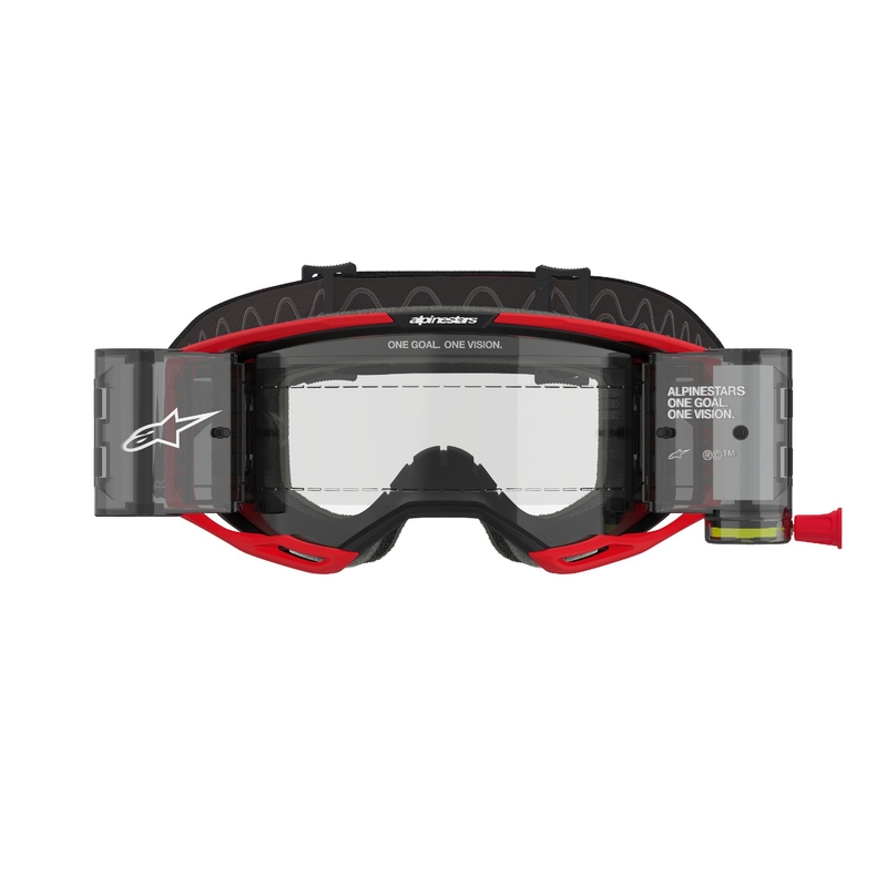 Gafas de motocross Alpinestars Vision 8 Luar ROLL-OFF Wide Vision rojo y negro con lente transparente