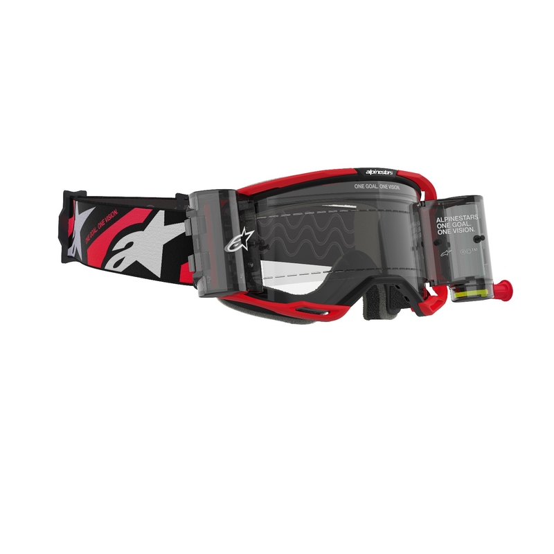 Gafas de motocross Alpinestars Vision 8 Luar ROLL-OFF Wide Vision rojo y negro con lente transparente