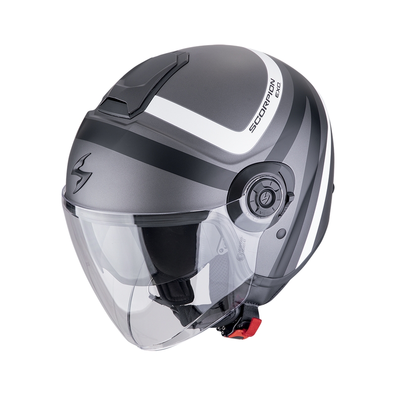 Casco de moto abierto Scorpion EXO-CITY II RIVA plata mate-negro-blanco