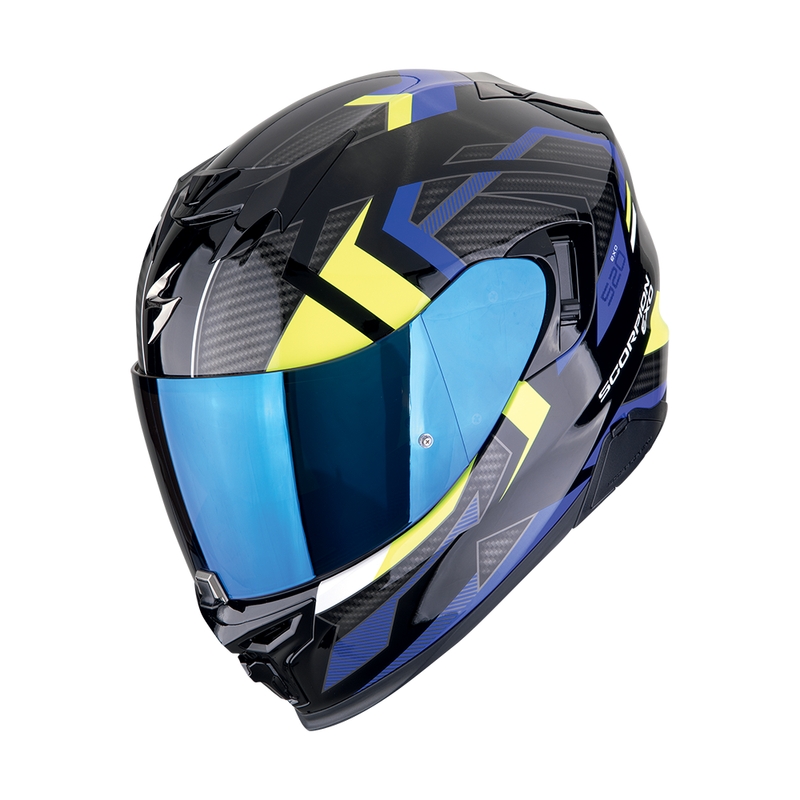 Casco integral de moto Scorpion EXO-520 EVO AIR SENSUS negro-azul-amarillo fluo liquidación