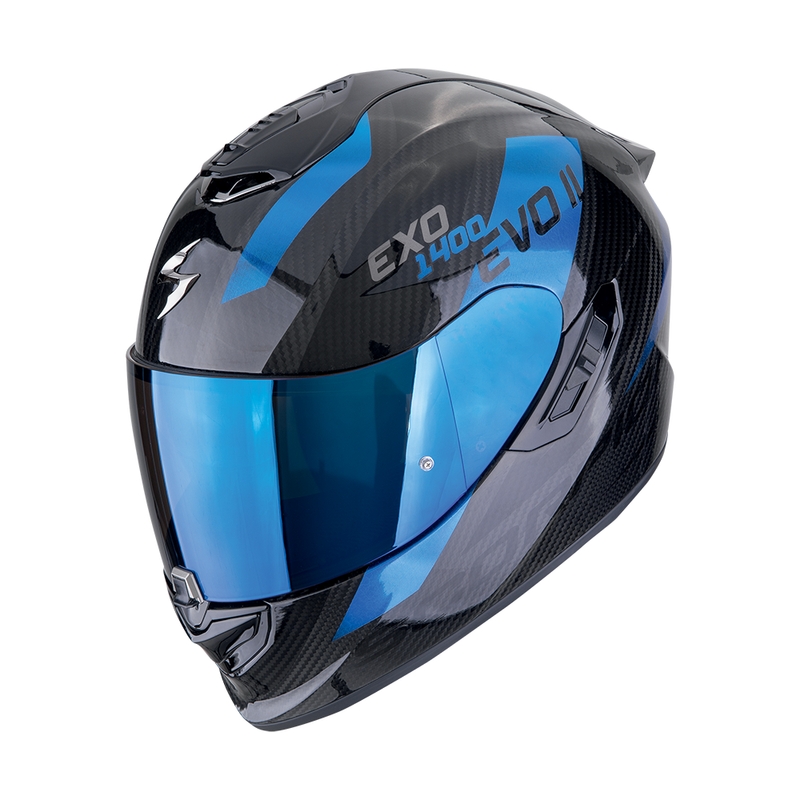 Casco integral de moto Scorpion EXO-1400 EVO II CARBON AIR PLATTED negro-azul liquidación