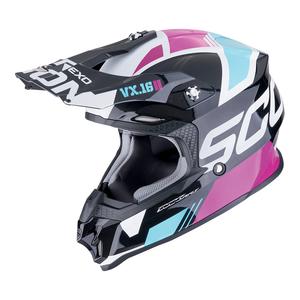 Casco de motocross Scorpion VX-16 EVO AIR ANALOG metálico negro-azul-rosa