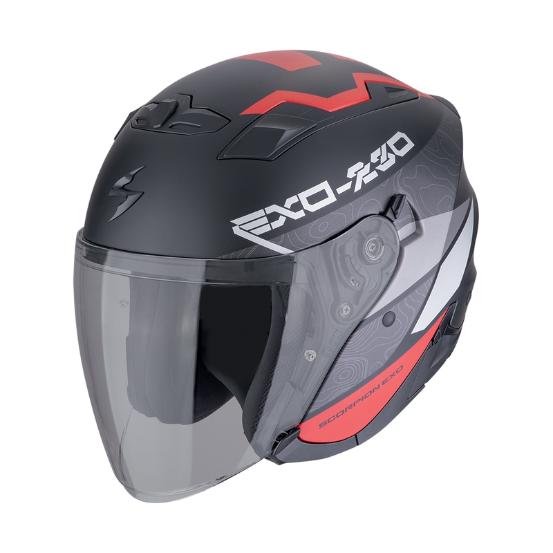 Casco de moto abierto SCORPION EXO-230 BAND negro mate-rojo-plata liquidación