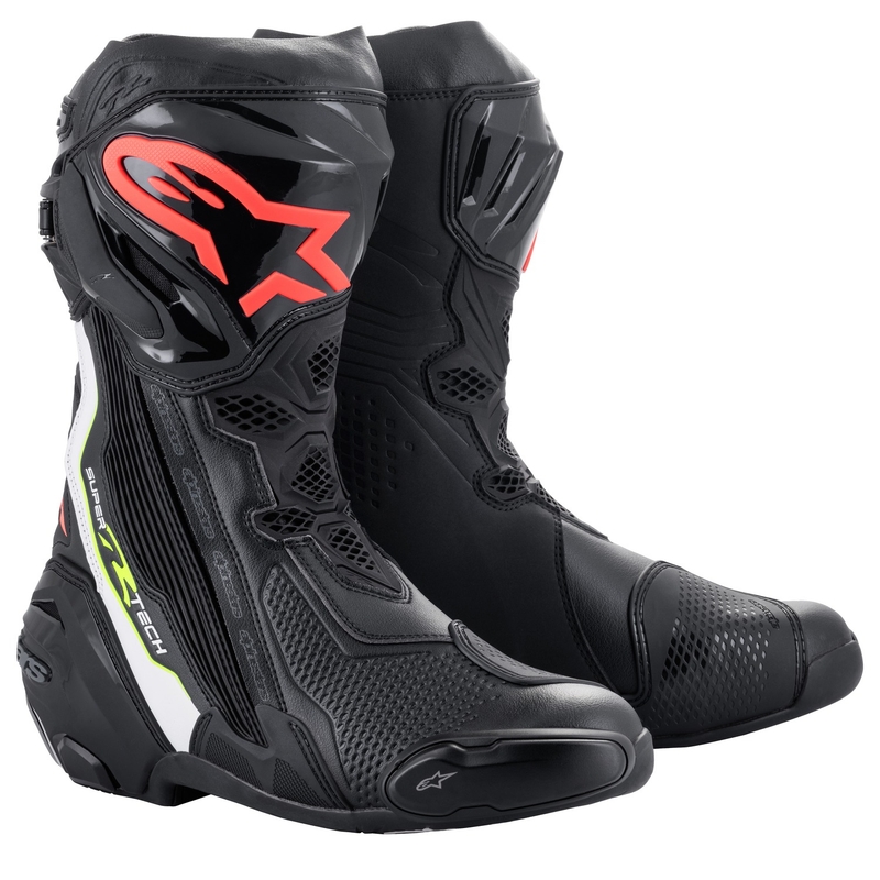 Botas de moto Alpinestars Supertech R Negro-Blanco-Rojo-Flúo-Amarillo