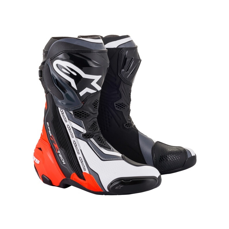 Botas de moto Alpinestars Supertech R negro-rojo fluo-blanco-gris