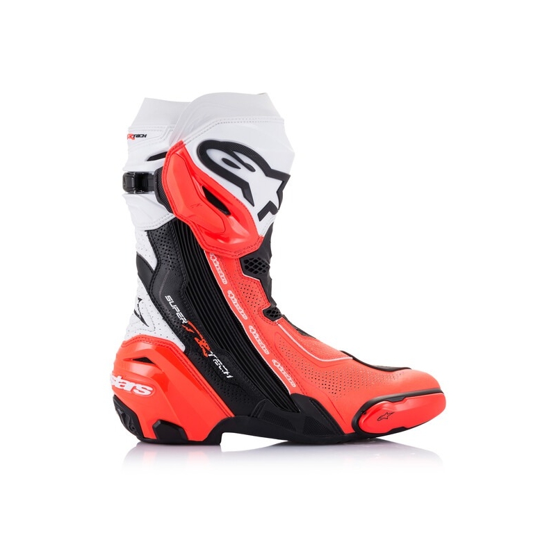 Botas de moto Alpinestars Supertech R Vented negro-blanco-rojo fluo