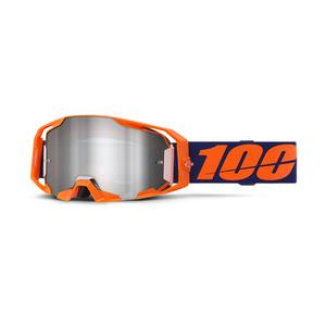 Gafas de motocross 100% ARmatic Naranja Neón con plexiglás espejo plateado