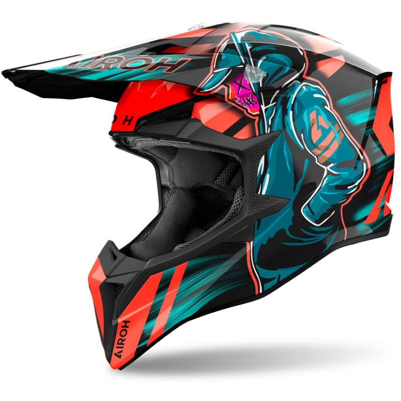 Casco de motocross Airoh Wraaap Cyber naranja brillante