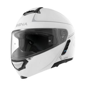 Casco de moto abatible SENA con auricular Mesh Impulse blanco brillante