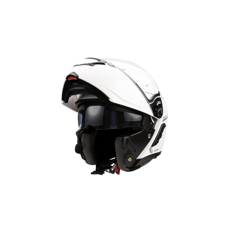 Casco de moto abatible SENA con auricular Mesh Impulse blanco brillante
