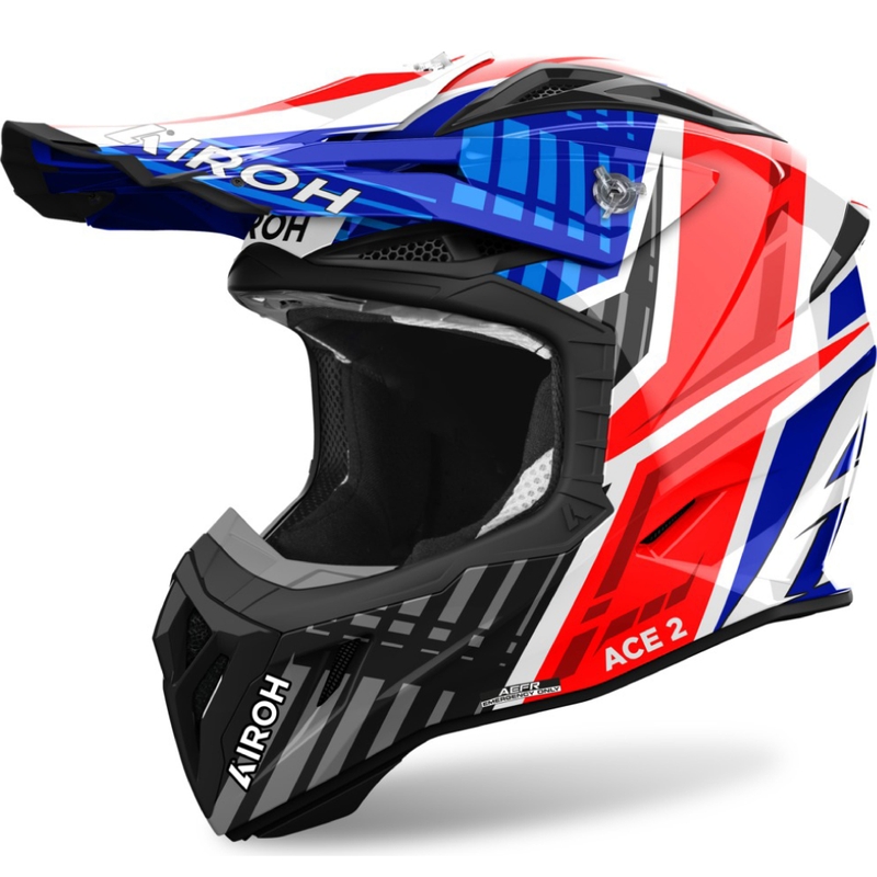 Casco de motocross Airoh Aviator Ace 2 Stream azul-rojo brillante