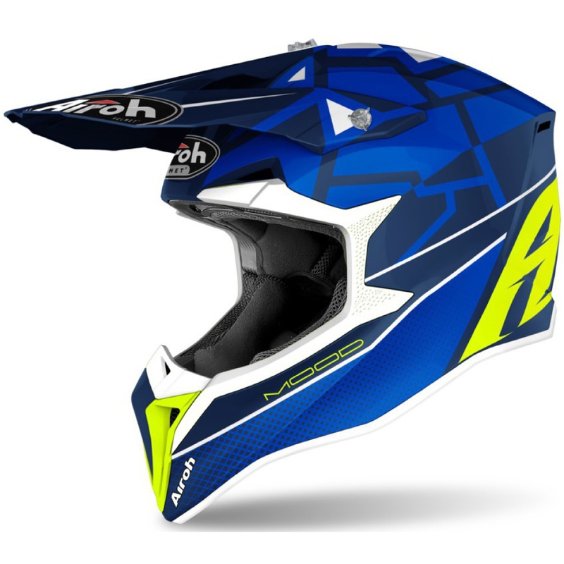 Casco motocross infantil Airoh Wraap Youth Mood azul-blanco-amarillo