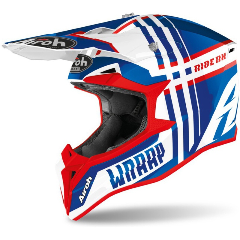 Casco motocross infantil Airoh Wraap Youth Broken azul-blanco-rojo