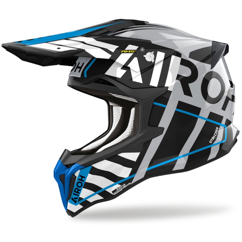 Casco motocross Airoh Strycker Brave 2024 azul-gris brillante liquidación