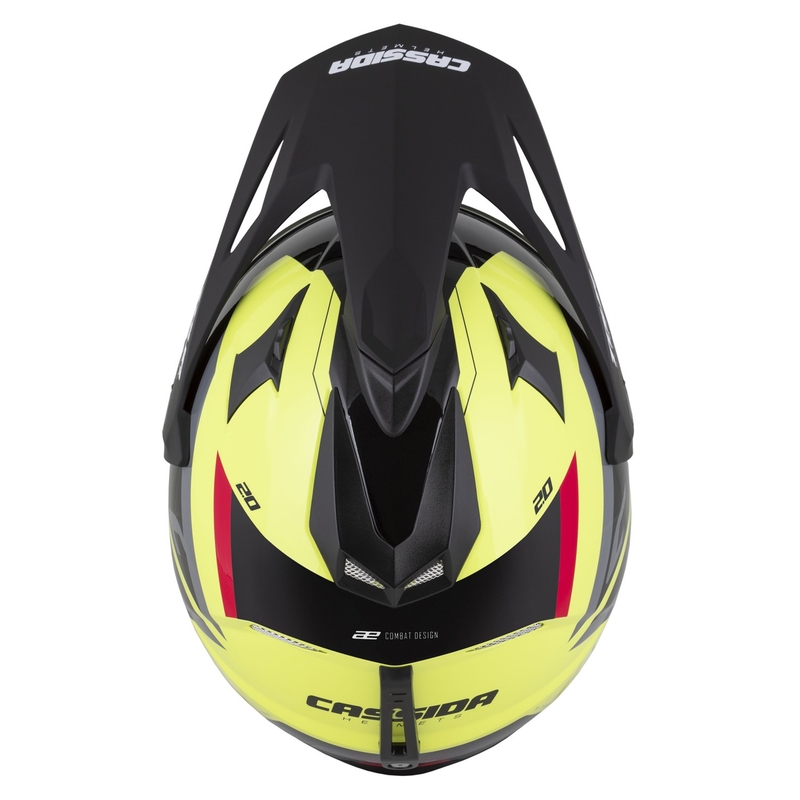 Casco enduro Cassida Tour 2.0 X-tra fluo amarillo-negro-rojo-gris con visera negra mate