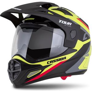 Casco enduro Cassida Tour 2.0 X-tra fluo amarillo-negro-rojo-gris con visera negra mate