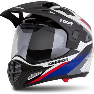 Casco enduro Cassida Tour 2.0 X-tra blanco-azul-rojo-negro con visera negra mate