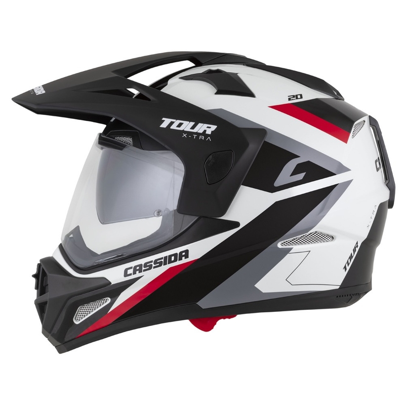 Casco enduro Cassida Tour 2.0 X-tra blanco-rojo-negro con visera negra mate