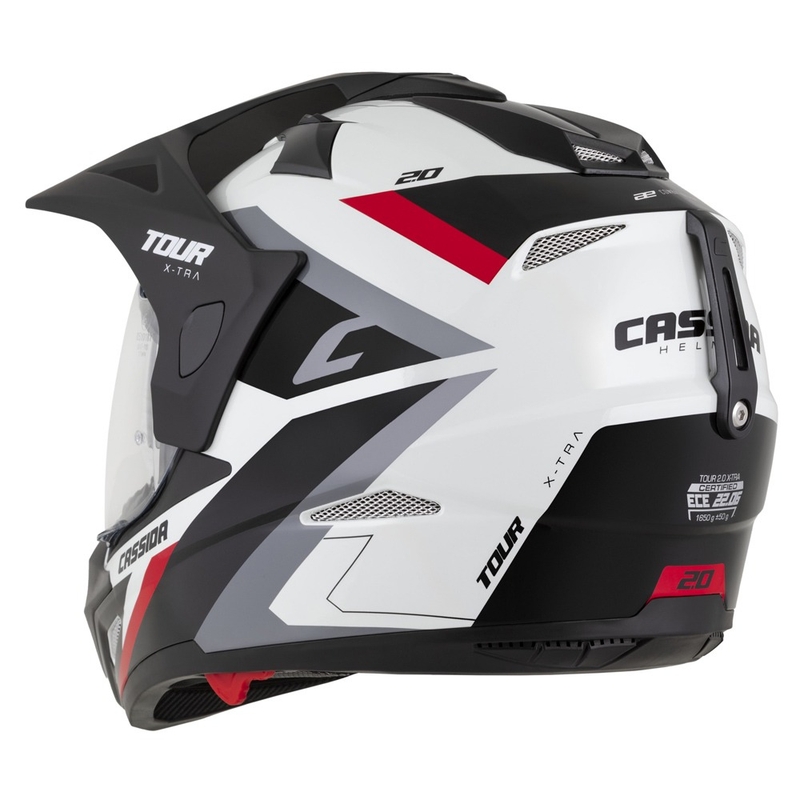 Casco enduro Cassida Tour 2.0 X-tra blanco-rojo-negro con visera negra mate