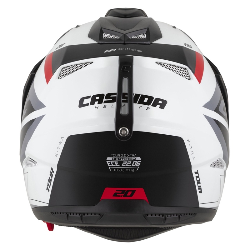 Casco enduro Cassida Tour 2.0 X-tra blanco-rojo-negro con visera negra mate