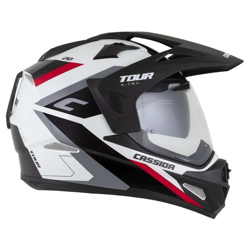 Casco enduro Cassida Tour 2.0 X-tra blanco-rojo-negro con visera negra mate
