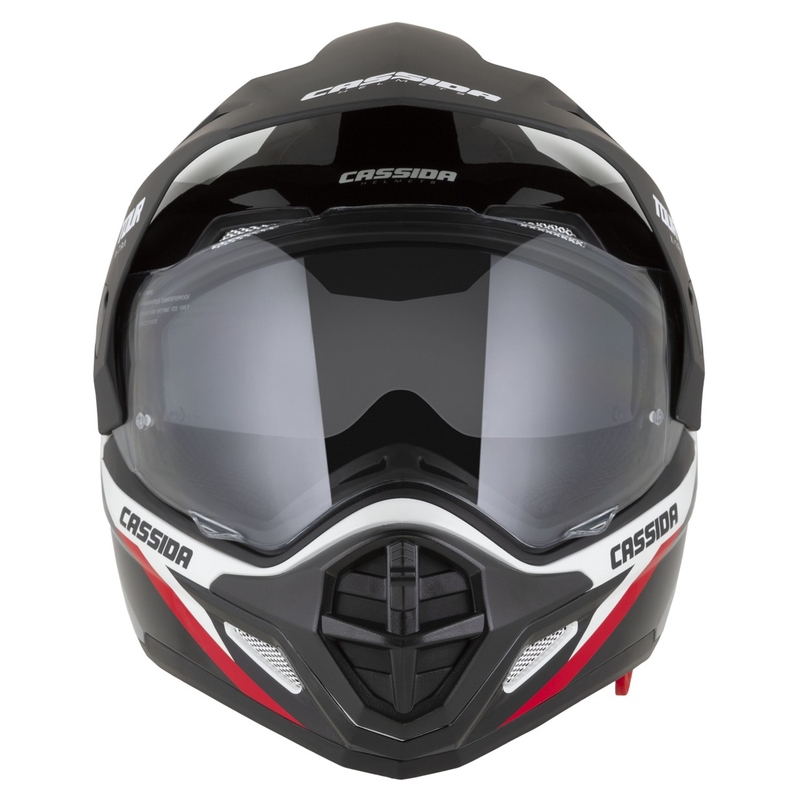 Casco enduro Cassida Tour 2.0 X-tra blanco-rojo-negro con visera negra mate