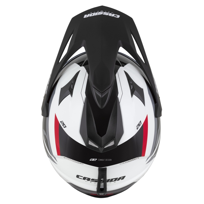 Casco enduro Cassida Tour 2.0 X-tra blanco-rojo-negro con visera negra mate