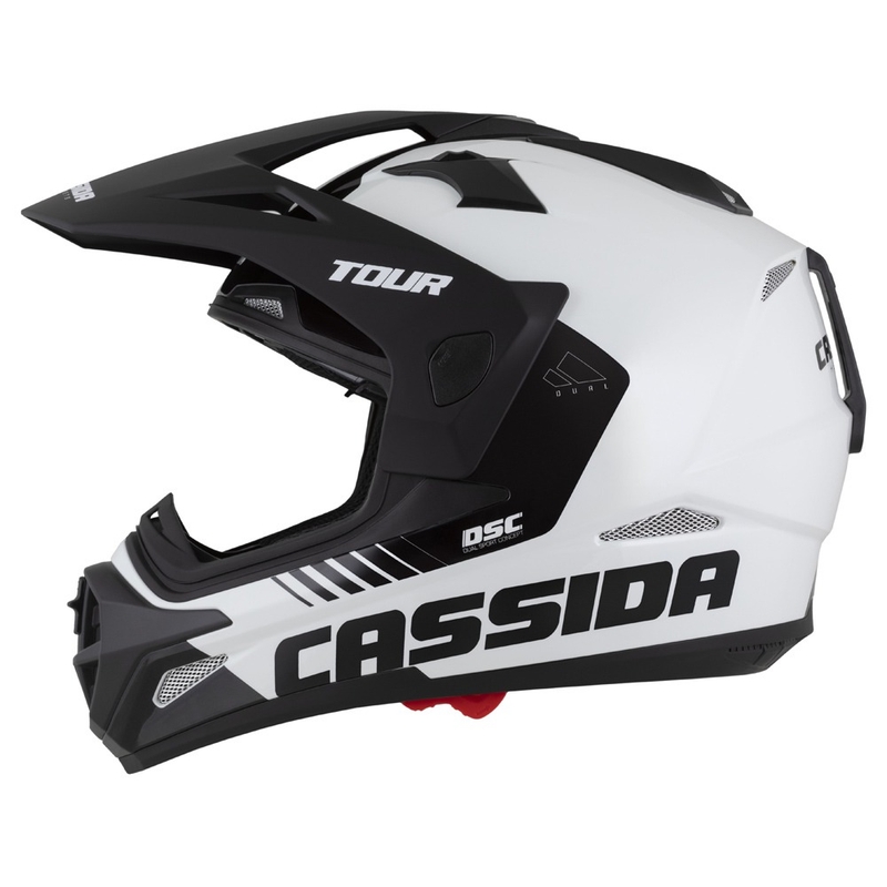 Casco enduro Cassida Tour 2.0 X-tra blanco-rojo-negro con visera negra mate