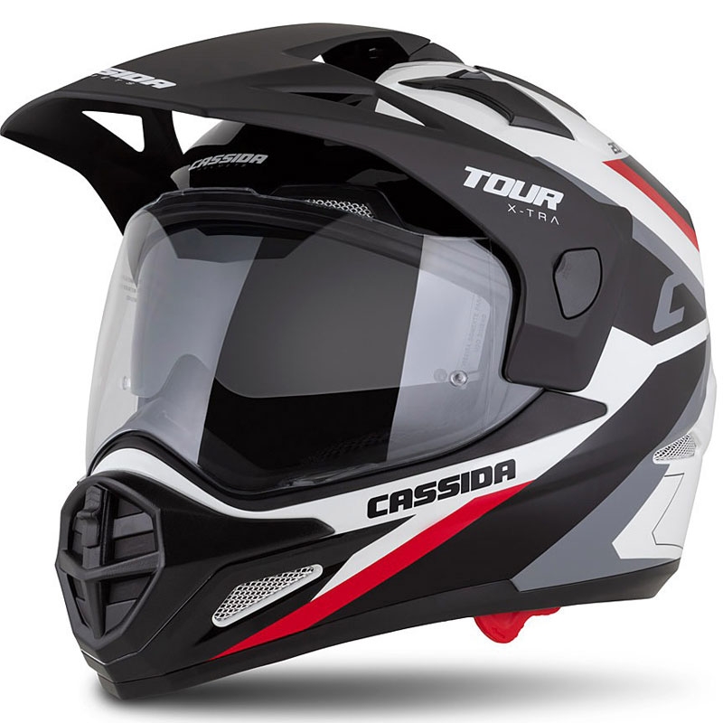 Casco enduro Cassida Tour 2.0 X-tra blanco-rojo-negro con visera negra mate