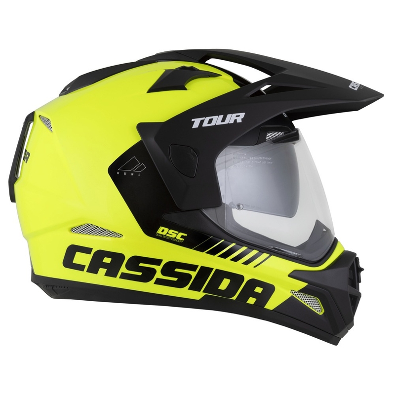 Casco enduro Cassida Tour 2.0 Dual fluo amarillo-negro-negro con visera negra mate