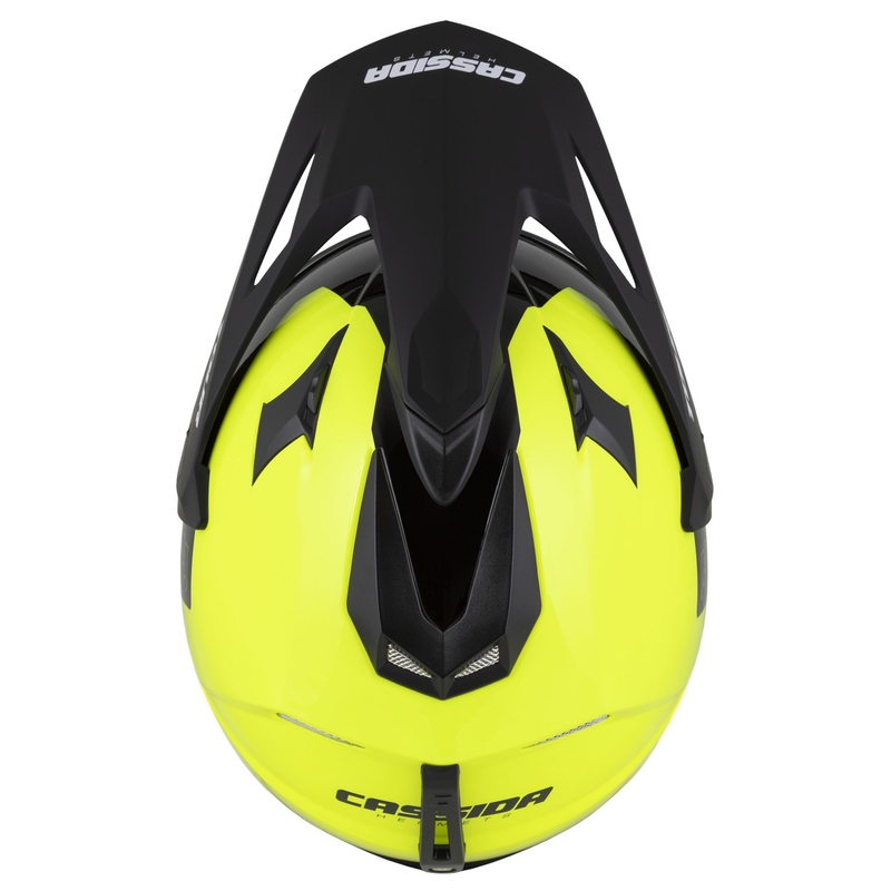 Casco enduro Cassida Tour 2.0 Dual fluo amarillo-negro-negro con visera negra mate