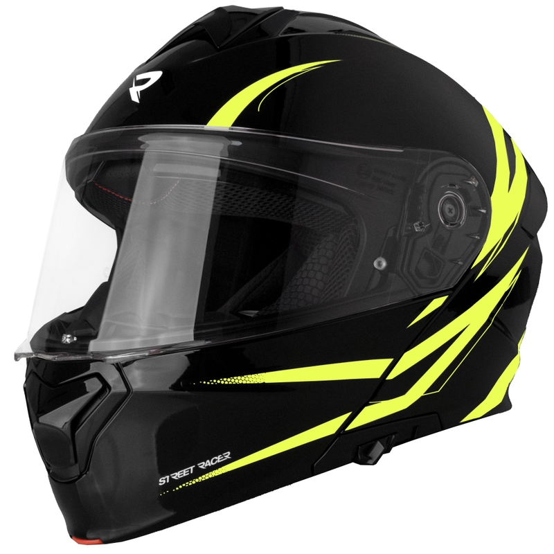 Casco de moto abatible Street Racer Fury negro-amarillo fluorescente