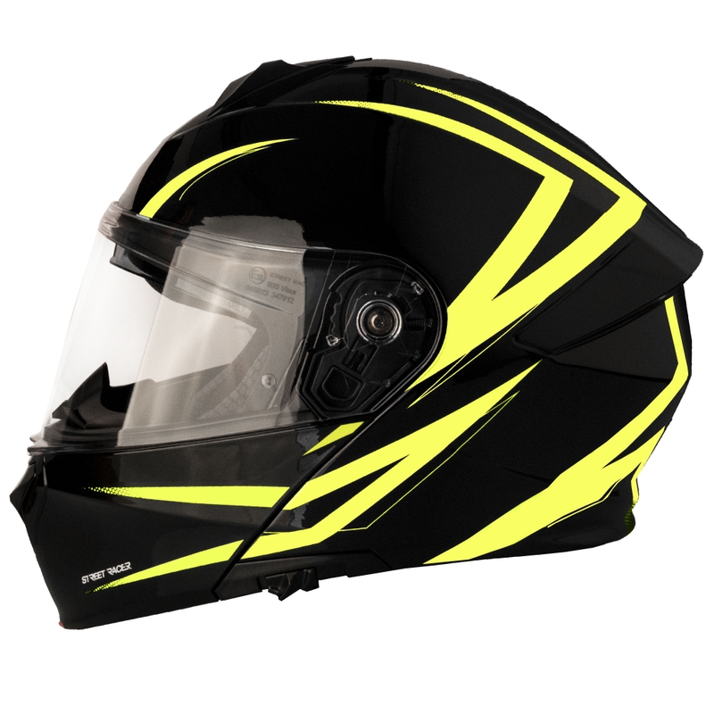 Casco de moto abatible Street Racer Fury negro-amarillo fluorescente