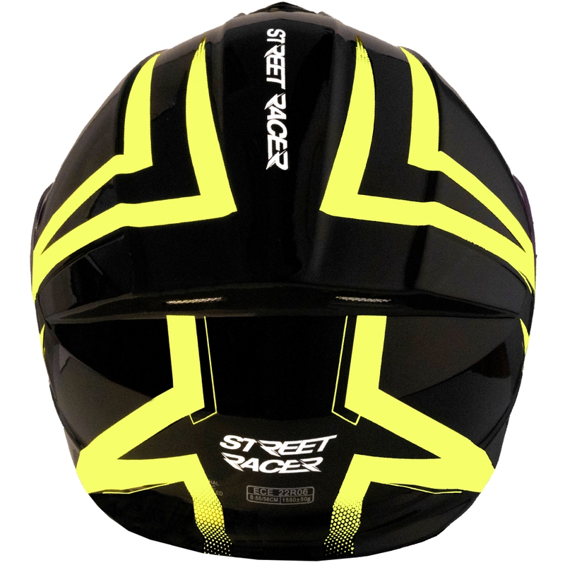 Casco de moto abatible Street Racer Fury negro-amarillo fluorescente
