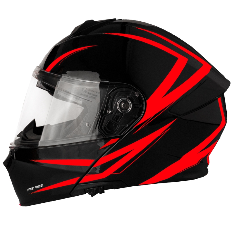 Casco de moto abatible Street Racer Fury negro-rojo