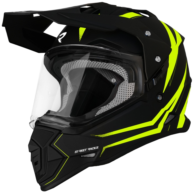 Casco de moto Enduro Street Racer Ignite negro mate-amarillo flúor