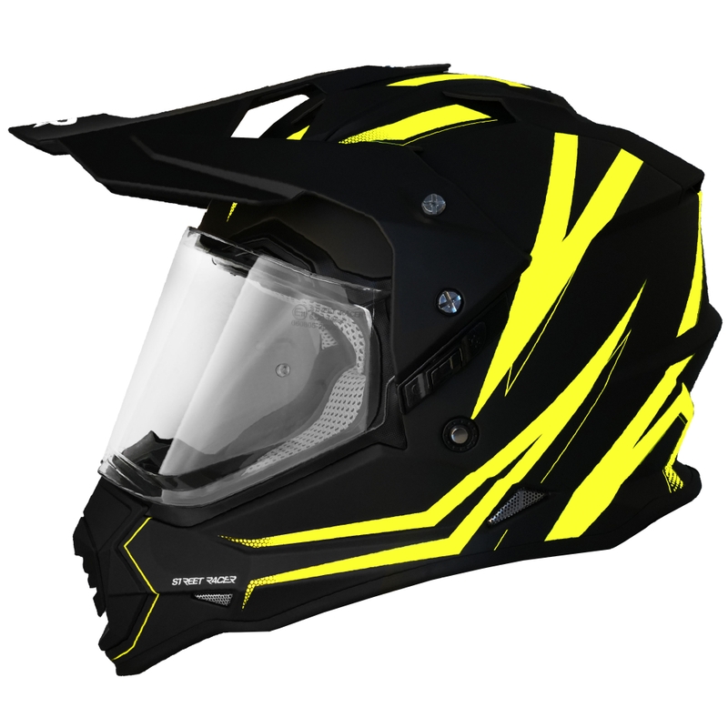 Casco de moto Enduro Street Racer Ignite negro mate-amarillo flúor