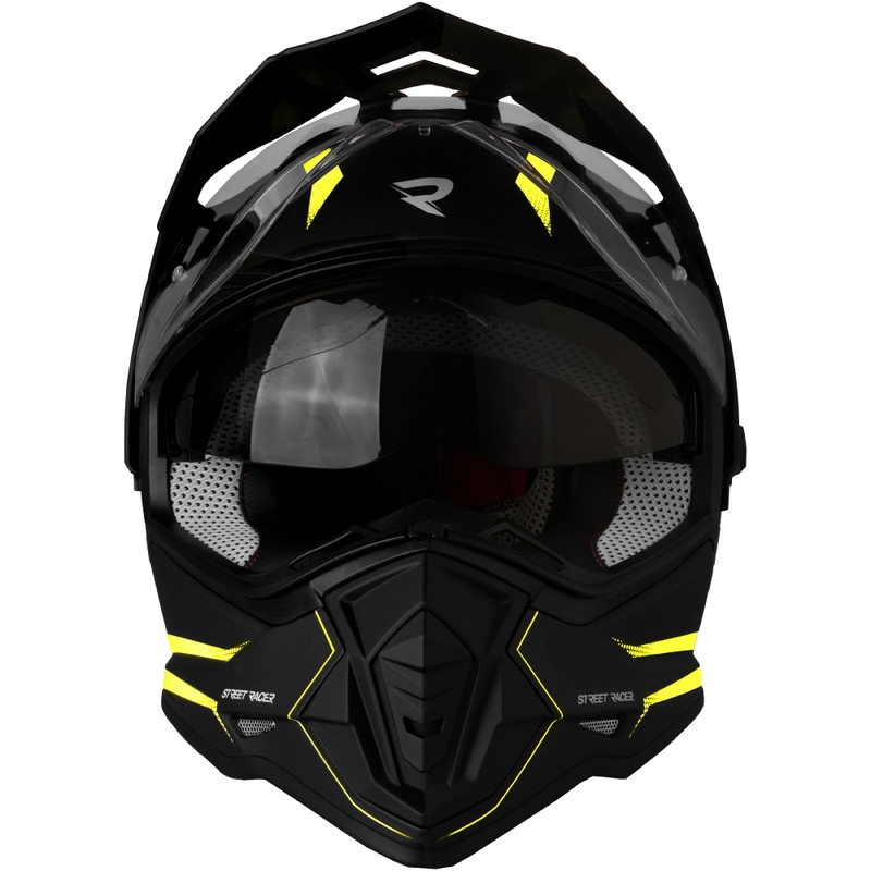 Casco de moto Enduro Street Racer Ignite negro mate-amarillo flúor