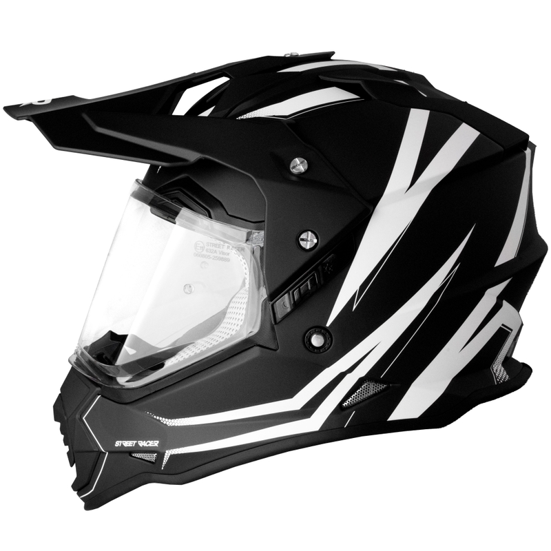 Casco de moto enduro Street Racer Ignite negro mate-blanco