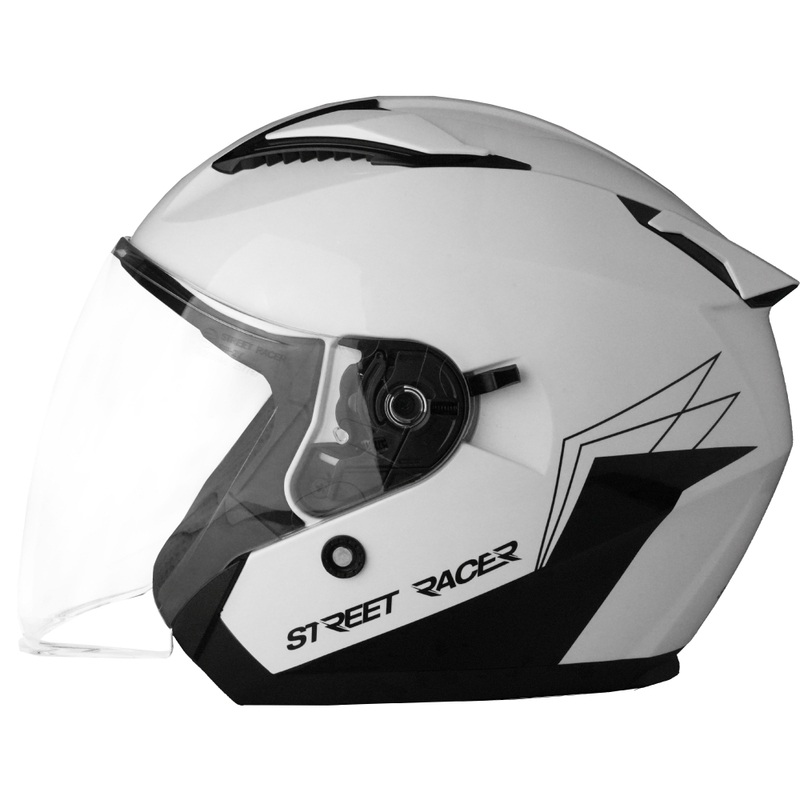 Casco de moto abierto Street Racer Sonic blanco brillante-negro