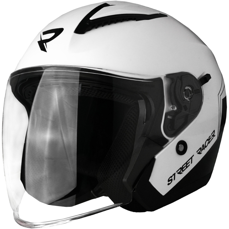 Casco de moto abierto Street Racer Sonic blanco brillante-negro