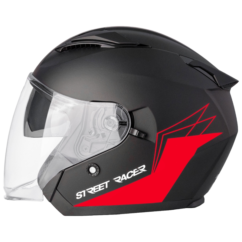 Casco de moto abierto Street Racer Sonic negro mate-rojo