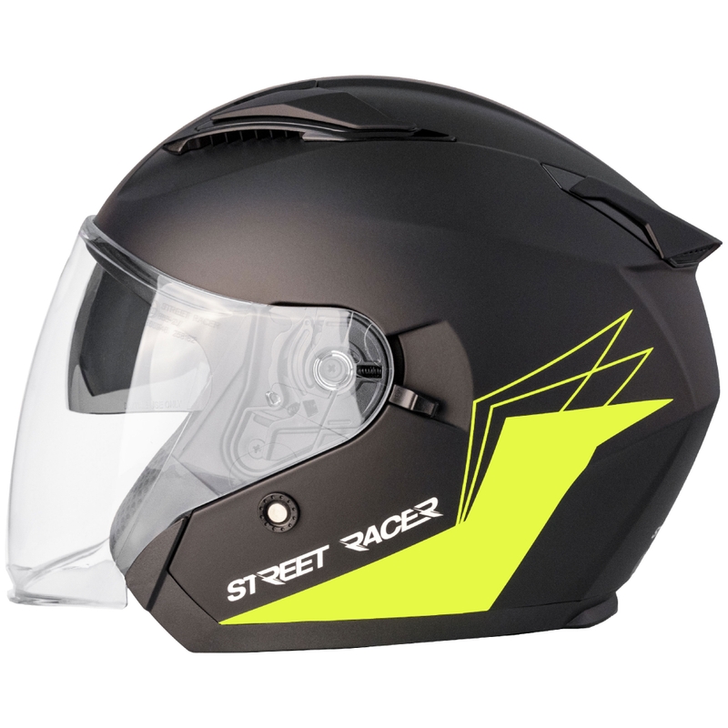 Casco de moto abierto Street Racer Sonic negro mate-amarillo fluo