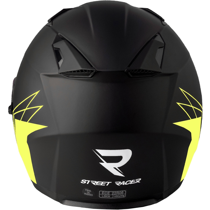 Casco de moto abierto Street Racer Sonic negro mate-amarillo fluo